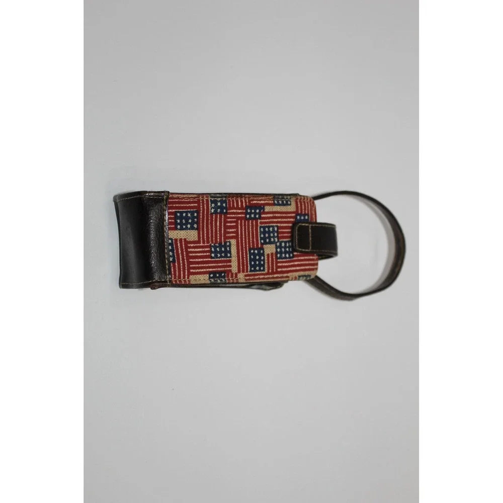 Longaberger American‎ Flag Tapestry Leather Cell Phone Pouch Case Brown Strap